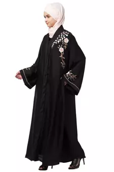 Black Nazneen Resham Embroidered Front Open Abaya for EID