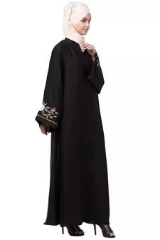 Black Nazneen Resham Embroidered Front Open Abaya for EID