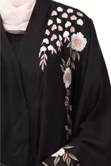 Black Nazneen Resham Embroidered Front Open Abaya for EID