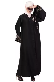 Black Nazneen Resham Embroidered Front Open Abaya for EID