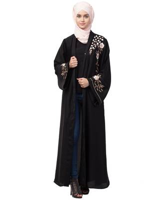 Black Nazneen Resham Embroidered Front Open Abaya for EID 7
