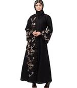 Nazneen right side and both sleeve Resham Embroidery Front open Abaya