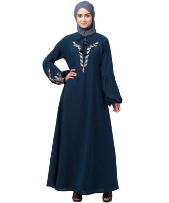Nazneen Front and Sleeve Resham Embroidery Balloon Sleeve Abaya 2
