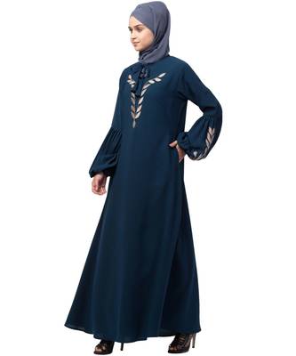 Nazneen Front and Sleeve Resham Embroidery Balloon Sleeve Abaya 3