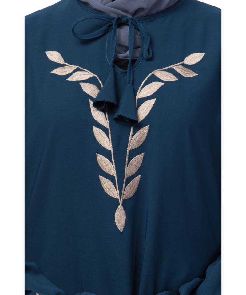 Nazneen Front and Sleeve Resham Embroidery Balloon Sleeve Abaya