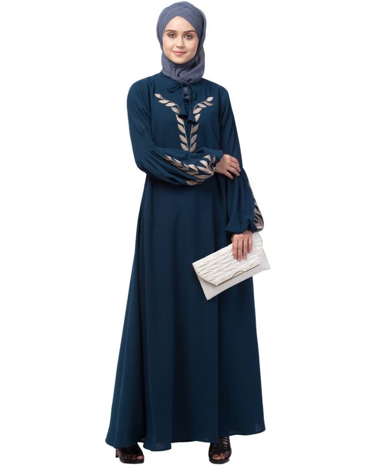 Nazneen Front and Sleeve Resham Embroidery Balloon Sleeve Abaya