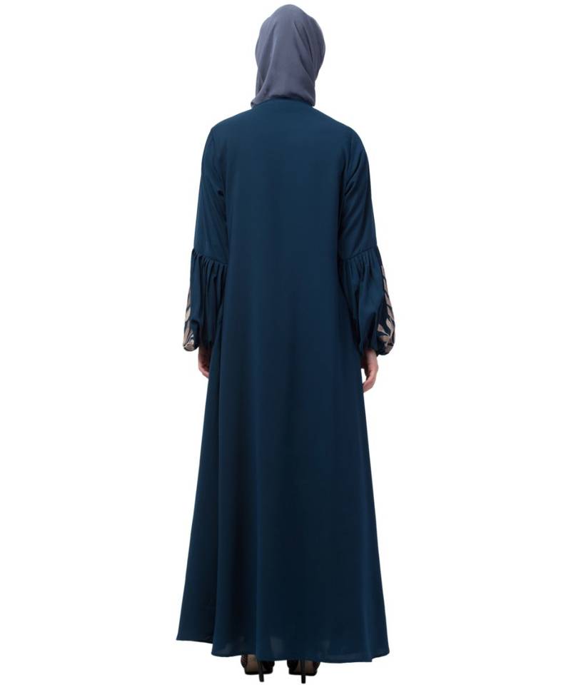 Nazneen Front and Sleeve Resham Embroidery Balloon Sleeve Abaya