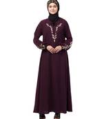 Nazneen Front and Sleeve Resham Embroidery Balloon Sleeve Abaya