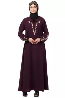 Nazneen Front and Sleeve Resham Embroidery Balloon Sleeve Abaya
