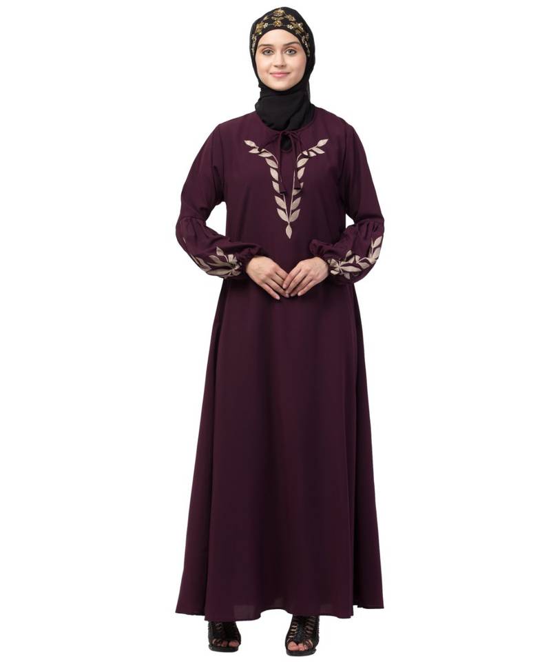Nazneen Front and Sleeve Resham Embroidery Balloon Sleeve Abaya