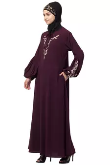 Nazneen Front and Sleeve Resham Embroidery Balloon Sleeve Abaya