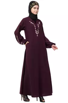Nazneen Front and Sleeve Resham Embroidery Balloon Sleeve Abaya