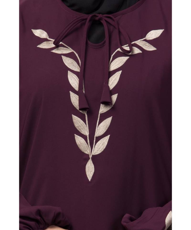 Nazneen Front and Sleeve Resham Embroidery Balloon Sleeve Abaya