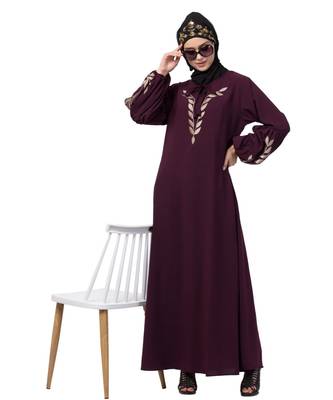 Nazneen Front and Sleeve Resham Embroidery Balloon Sleeve Abaya 6