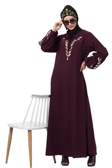 Nazneen Front and Sleeve Resham Embroidery Balloon Sleeve Abaya