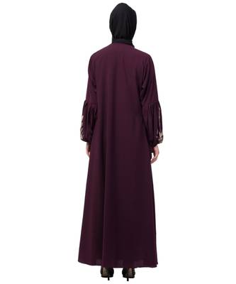 Nazneen Front and Sleeve Resham Embroidery Balloon Sleeve Abaya 7