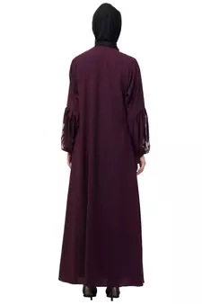 Nazneen Front and Sleeve Resham Embroidery Balloon Sleeve Abaya