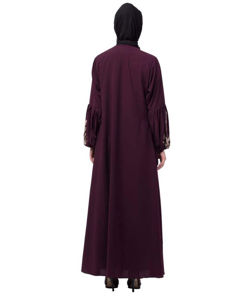Nazneen Front and Sleeve Resham Embroidery Balloon Sleeve Abaya