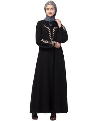 Nazneen Front and Sleeve Resham Embroidery Balloon Sleeve Abaya 2