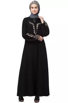 Nazneen Front and Sleeve Resham Embroidery Balloon Sleeve Abaya