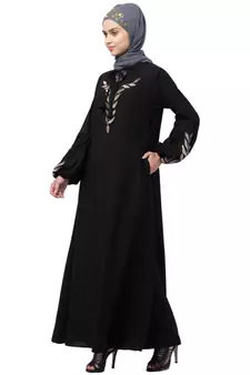Nazneen Front and Sleeve Resham Embroidery Balloon Sleeve Abaya