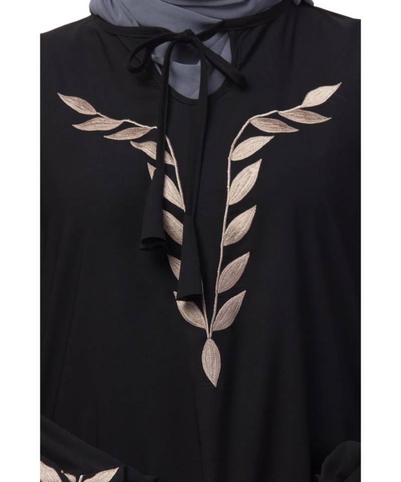 Nazneen Front and Sleeve Resham Embroidery Balloon Sleeve Abaya