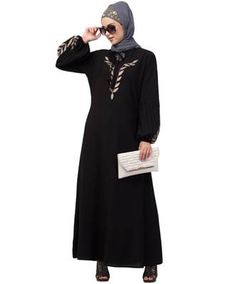 Nazneen Front and Sleeve Resham Embroidery Balloon Sleeve Abaya 6