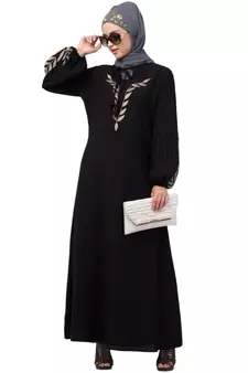 Nazneen Front and Sleeve Resham Embroidery Balloon Sleeve Abaya