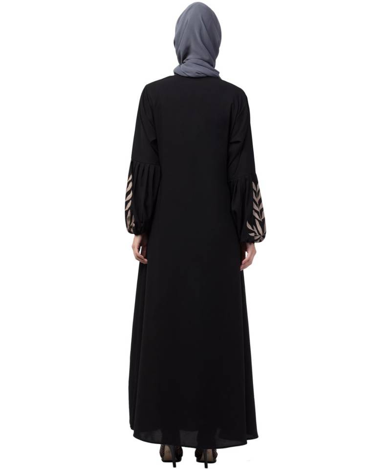Nazneen Front and Sleeve Resham Embroidery Balloon Sleeve Abaya