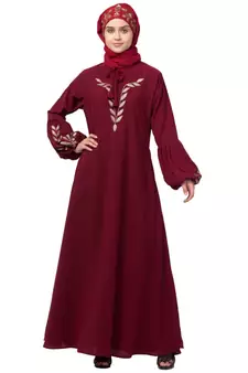 Nazneen Front and Sleeve Resham Embroidery Balloon Sleeve Abaya