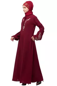 Nazneen Front and Sleeve Resham Embroidery Balloon Sleeve Abaya