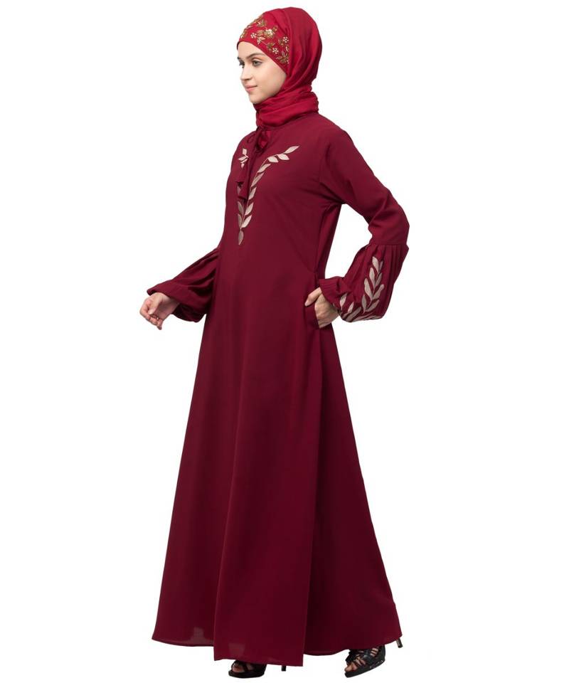 Nazneen Front and Sleeve Resham Embroidery Balloon Sleeve Abaya