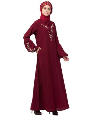 Nazneen Front and Sleeve Resham Embroidery Balloon Sleeve Abaya 4