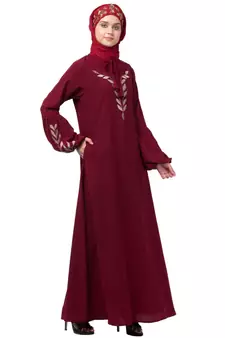 Nazneen Front and Sleeve Resham Embroidery Balloon Sleeve Abaya