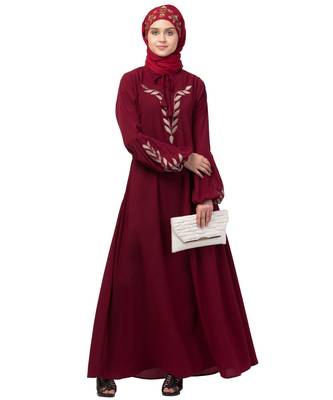 Nazneen Front and Sleeve Resham Embroidery Balloon Sleeve Abaya 6