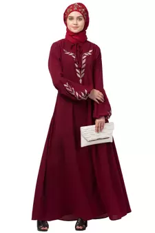 Nazneen Front and Sleeve Resham Embroidery Balloon Sleeve Abaya