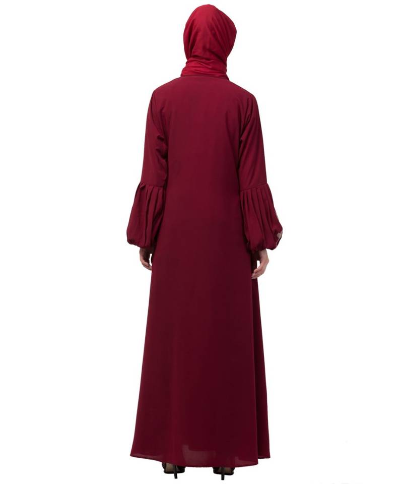 Nazneen Front and Sleeve Resham Embroidery Balloon Sleeve Abaya