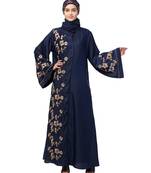 Navy Blue Nida Printed Gold Floral Abaya