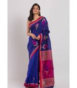 Blue blended cotton jamdani saree