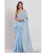 Skyblue Linen Saree With Silver Zori Pallu And Border
