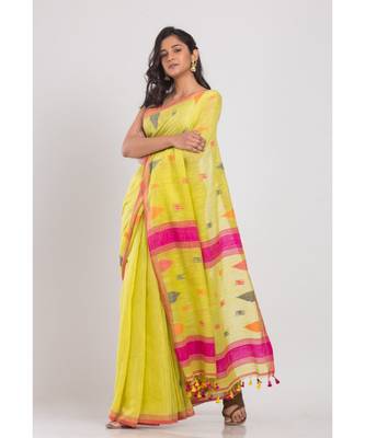 Yellow Soft Cotton Handwoven Cotton Saree 1