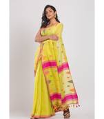 Yellow Soft Cotton Handwoven Cotton Saree