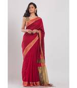 Red Blended Cotton Woven Handloom Saree