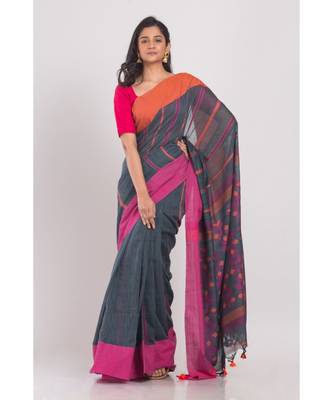 Grey Handloom Cotton Saree 1