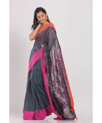Grey Handloom Cotton Saree 2