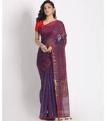 ROSEWOOD JAMDANI SAREE WITH ALLOVER MULTI COLOUR THREAD WEAVING Without Blouse
