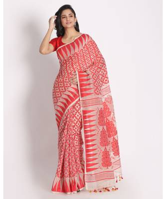 Ivory Jecquard Jamdani Saree Without Blouse 1