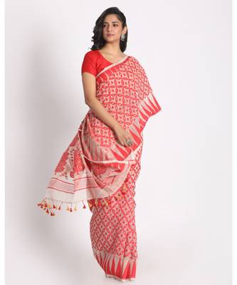 Ivory Jecquard Jamdani Saree Without Blouse 2