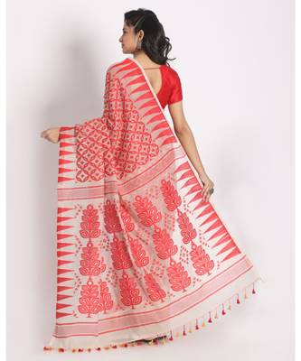 Ivory Jecquard Jamdani Saree Without Blouse 3
