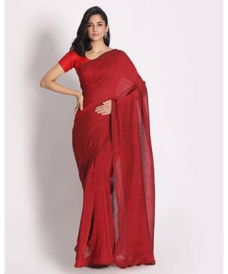 Red Khadi Cotton Handloom Saree 1